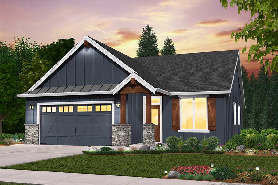 Rendering of farmhouse elevation for Lakeland custom home design
