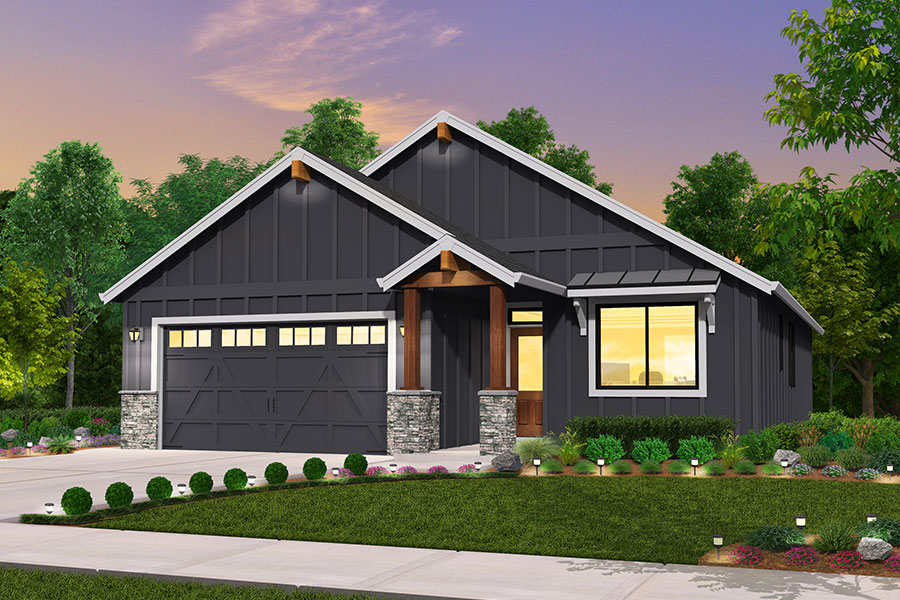 rendering of Farmhouse elevation for Lewiston 2 custom home plan