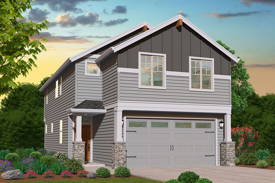 Rendering of the Northwest elevation for the Stillwater custom home plan